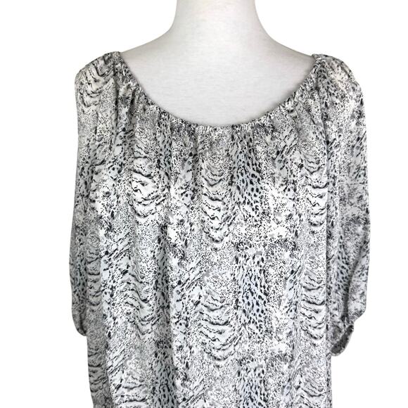Joie Newbury Black White Print Off The Shoulder 100% Silk Flowing Blouse Top - Picture 4 of 12